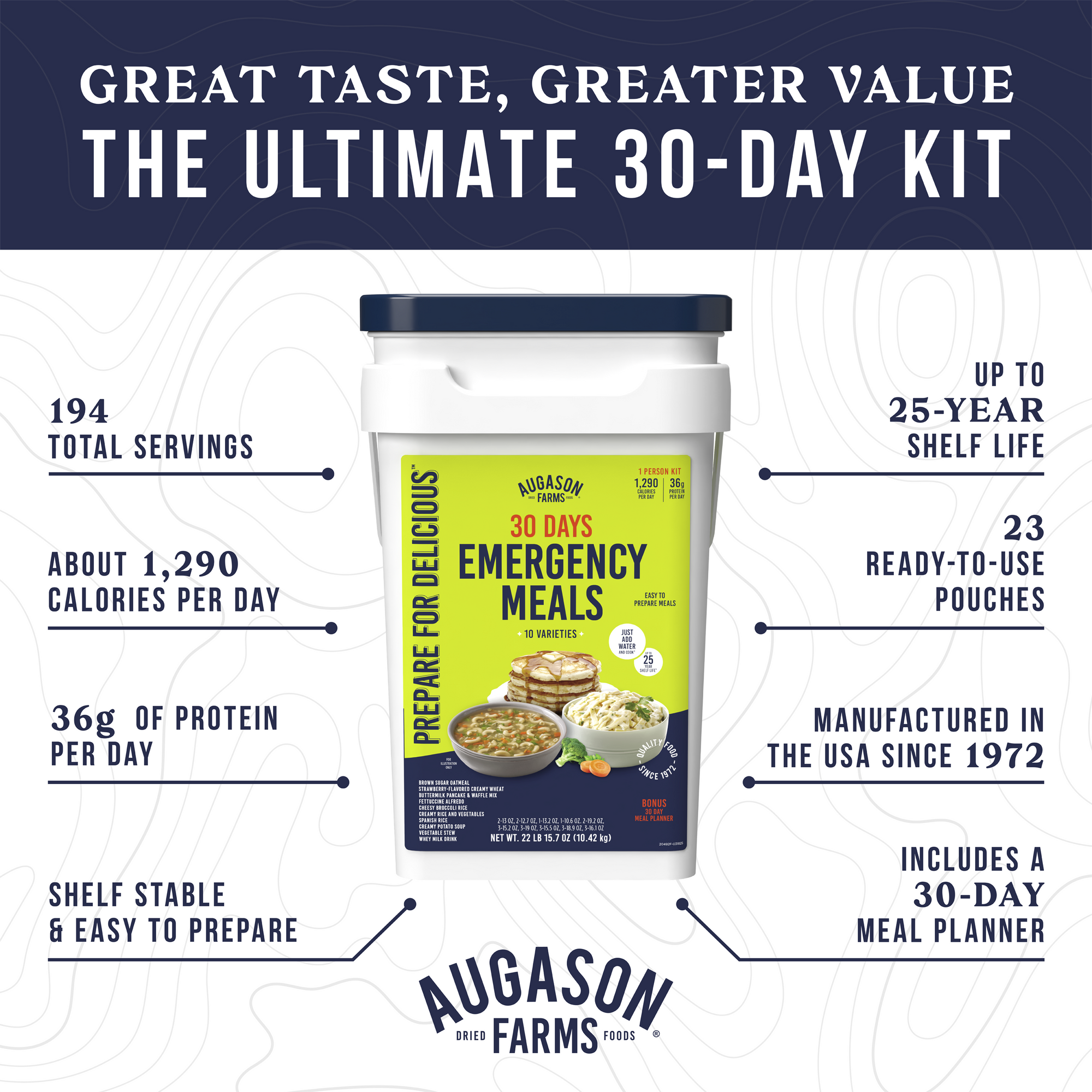 The 30 Day Emergency Starter Kit - 35 Gallon Water Tank & 1-Person 30-Day Emergency Food Supply Kit